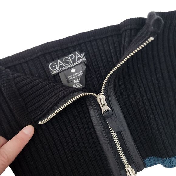 Dino Gaspari Black Ribbed Knit Dress with Collar Medium Faux Leather Pocket - Picture 10 of 15